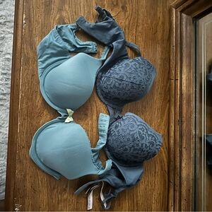 Elegant Lace and Solid Blue Bra Set